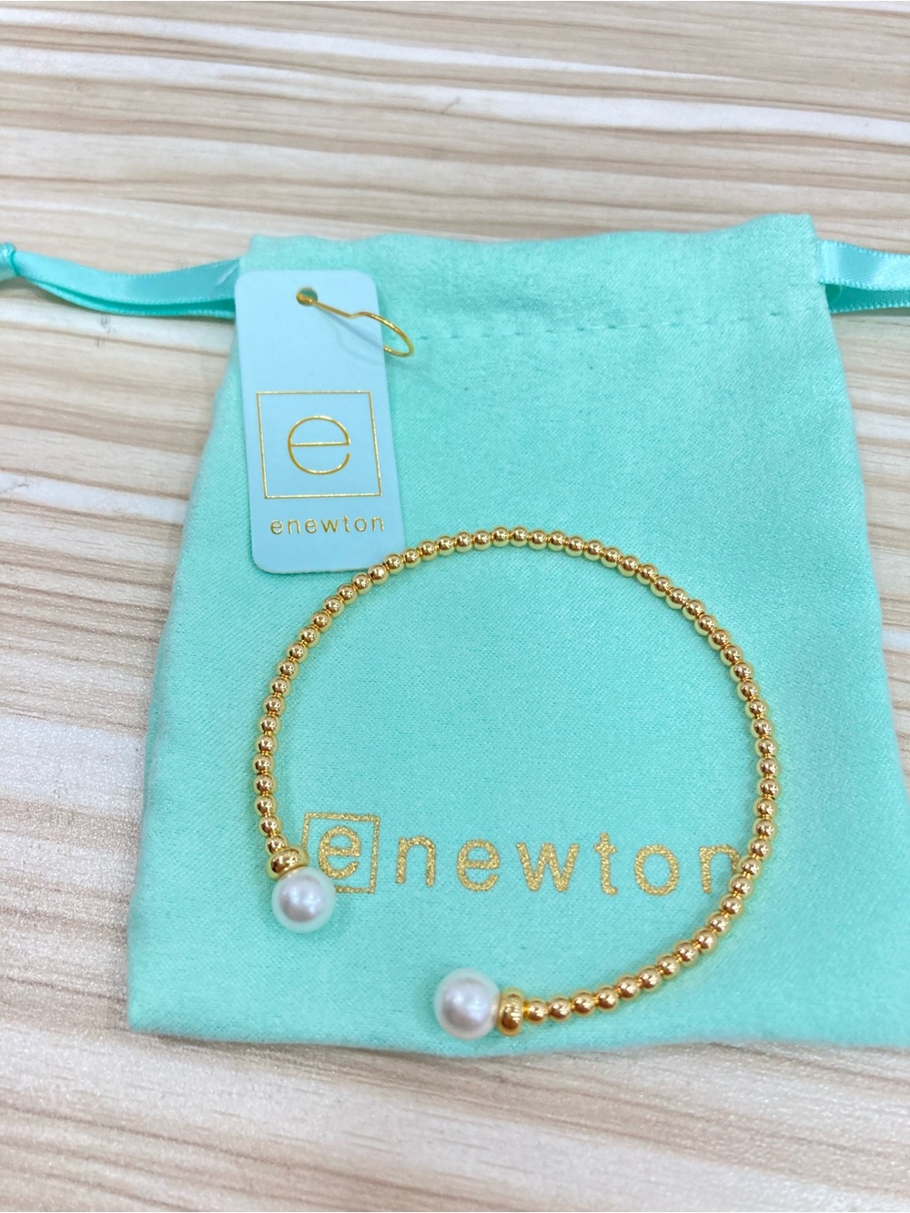 Enewton Gold Beaded Open Cuff Bracelet with Pearl Ends